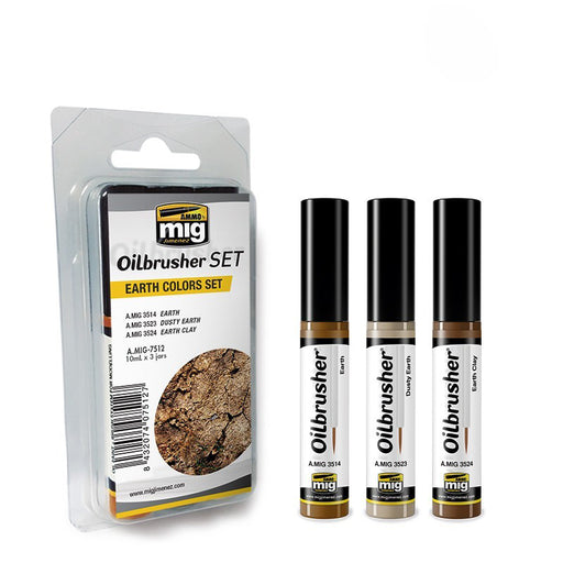 AMMO by Mig 7512 Earth Oilbrusher Paint Set (3 Colors) 10ml Bottles