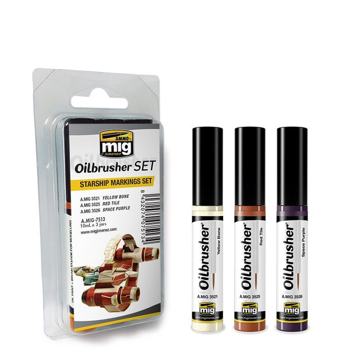 AMMO by Mig 7513 Starship Markings Oilbrusher Paint Set (3 Colors) 10ml Bottles