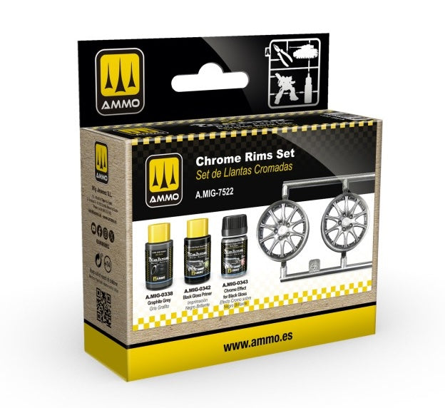 AMMO by Mig 7522 Cobra Motor: Chrome Rims Acrylic Lacquer Paint Set (3 Colors) 30ml Bottles