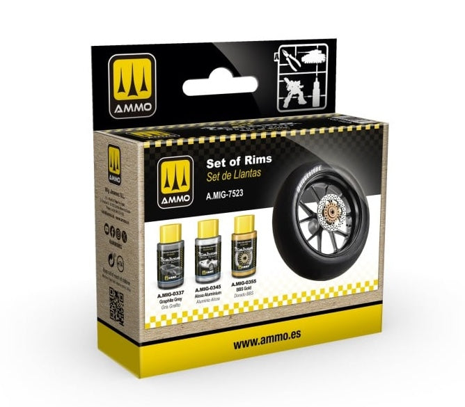 AMMO by Mig 7523 Cobra Motor: Set of Rims Acrylic Lacquer Paint Set (3 Colors) 30ml Bottles