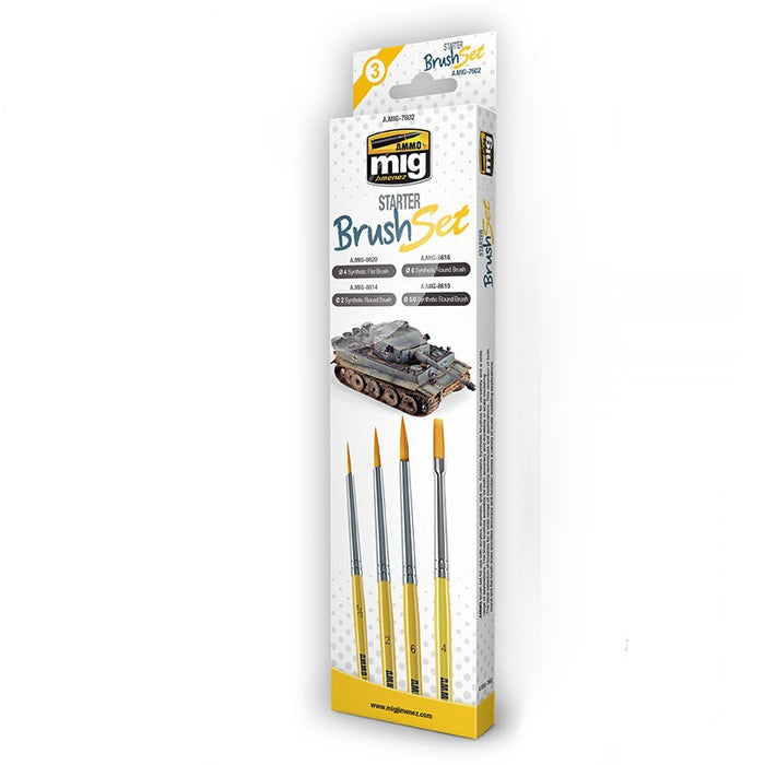 AMMO by Mig 7602 Starter Brush Set: Synthetic Flat, Round 5/0, 2, 6