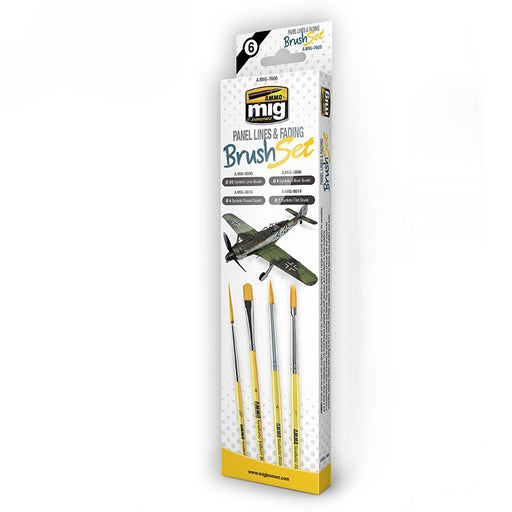 AMMO by Mig 7605 Panel Lines & Fading Brush Set: Synthetic Round, Liner, Filbert, Flat