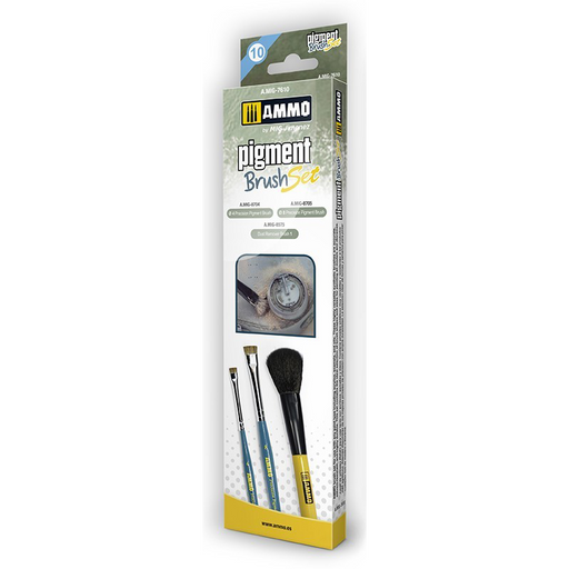 AMMO by Mig 7610 Pigment Brush Set: Short Hair Flat 4, 8 & Dust Remover