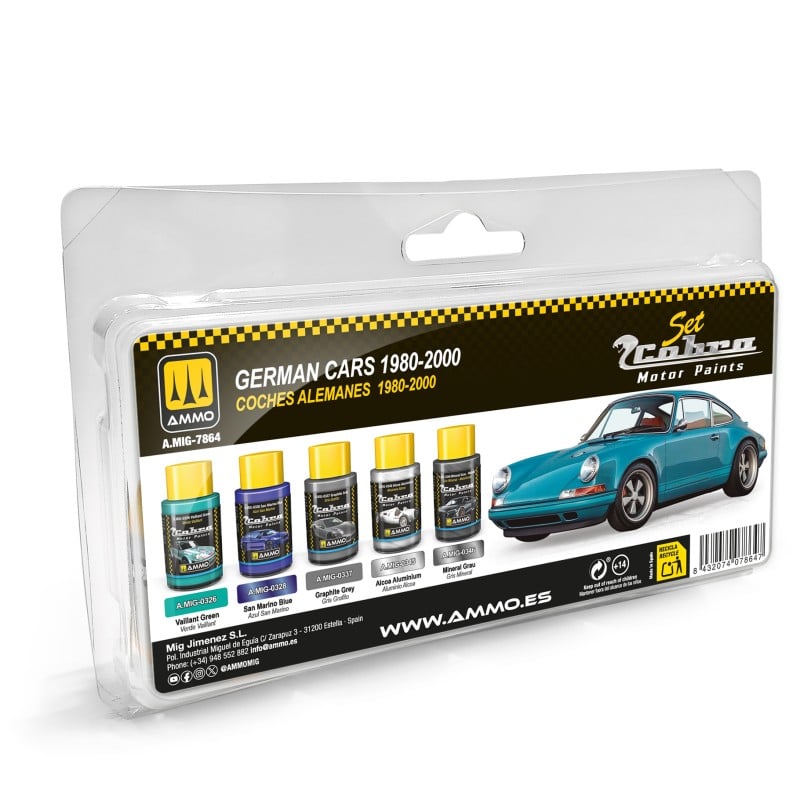 AMMO by Mig 7864 Cobra Motor: German Cars 1980-2000 Acrylic Lacquer Paint Set (5 Colors) 30ml Bottles