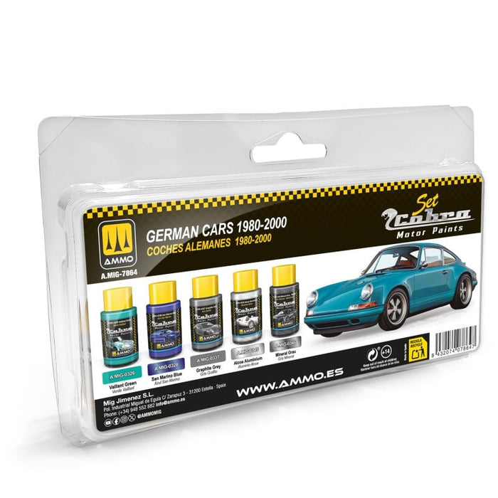 AMMO by Mig 7864 Cobra Motor: German Cars 1980-2000 Acrylic Lacquer Paint Set (5 Colors) 30ml Bottles