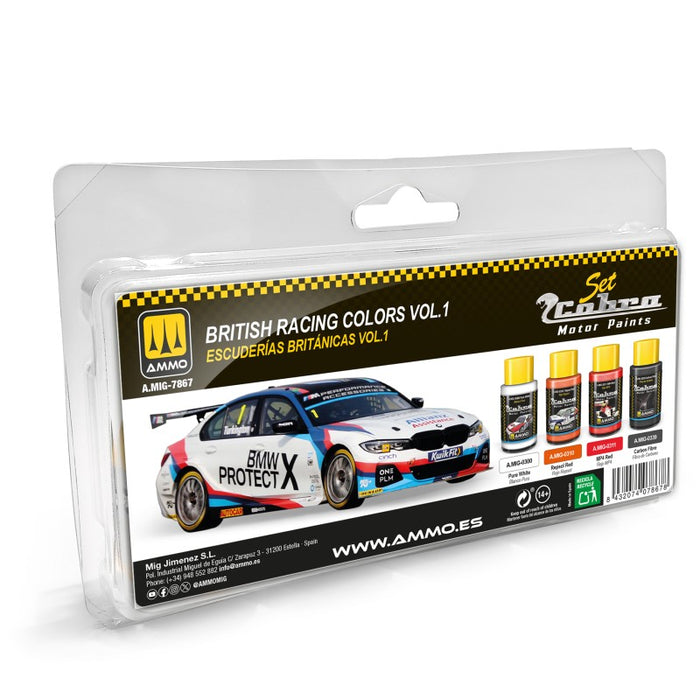 AMMO by Mig 7867 Cobra Motor: British Racing Cars Vol. 1 Acrylic Lacquer Paint Set (4 Colors) 30ml Bottles