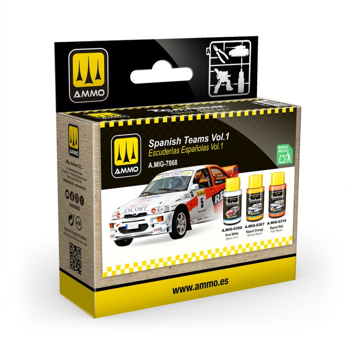 AMMO by Mig 7868 Cobra Motor: Spanish Teams Racing Cars Vol. 1 Acrylic Lacquer Paint Set (3 Colors) 30ml Bottles