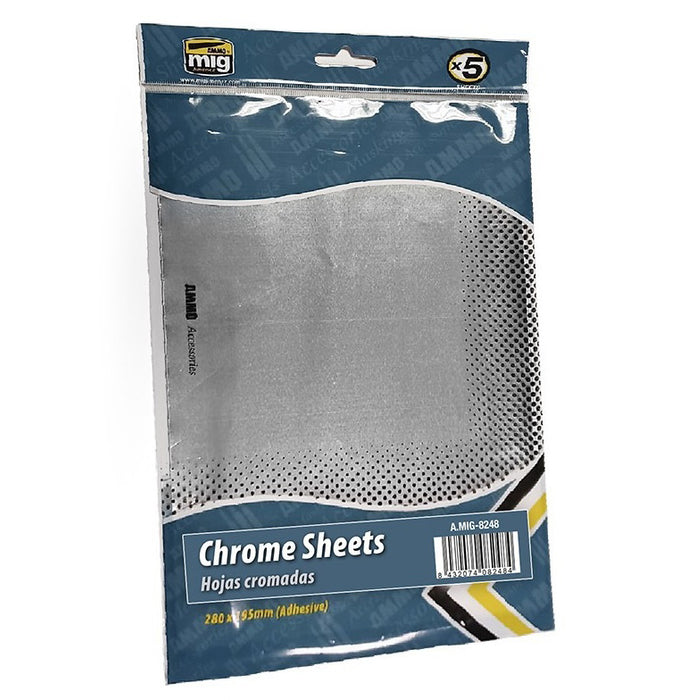 AMMO by Mig 8248 Chrome Foil Self Adhesive Sheets (5) 11"x 7.67"