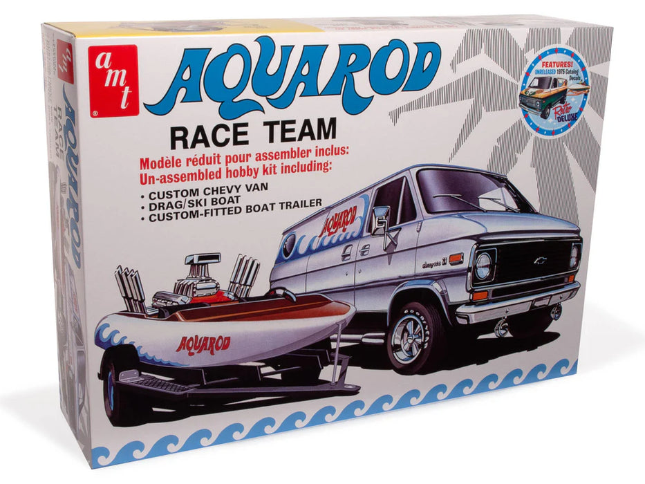 amt 1338 1/25 Aqua Rod Race Team 1975 Chevy Van Race Boat Skill 3 Model Kit
