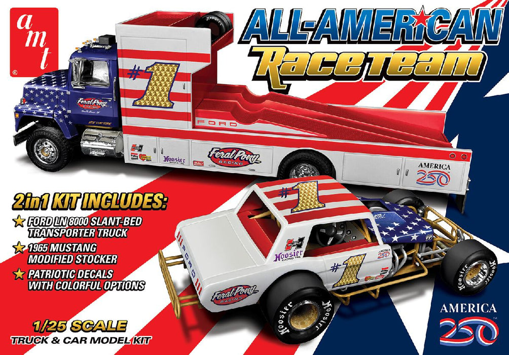 amt 1596 1/25 All American Race Team Ford LN 8000 Transporter & 1965 Mustang 2in1 Model Kit
