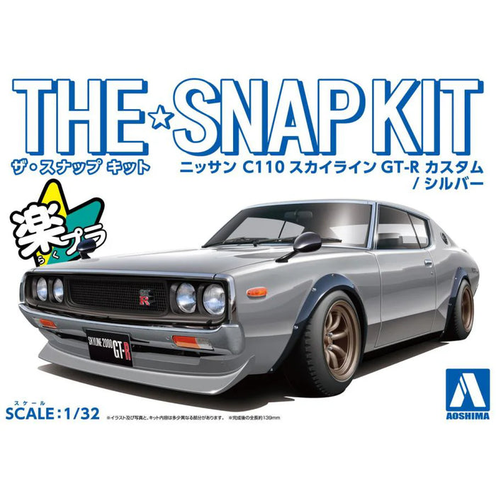 Aoshima 06682 1/32 The Snap Kit #18-SP1 Silver Nissan C110 Skyline GT-R