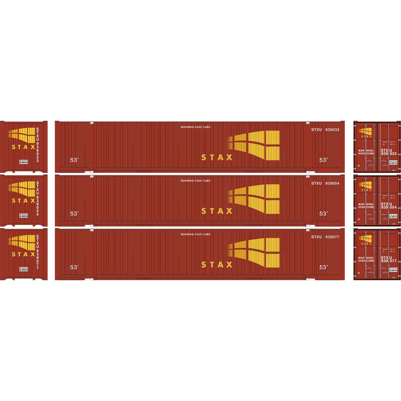 Athearn 1003 HO Scale 53' Jindo Intermodal Container STAX STXU 3-Pack