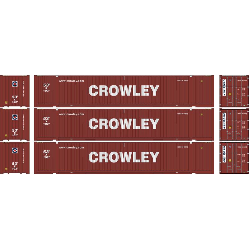 Athearn 1058 HO Scale 53' Jindo Intermodal Container Crowley CMCU 3-Pack