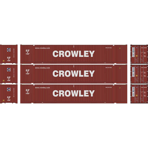 Athearn 1058 HO Scale 53' Jindo Intermodal Container Crowley CMCU 3-Pack