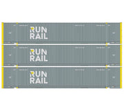 Athearn 1174 HO Scale 53' Jindo Intermodal Container Run Rail RUNU 3-Pack
