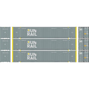 Athearn 1174 HO Scale 53' Jindo Intermodal Container Run Rail RUNU 3-Pack