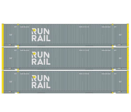 Athearn 1174 HO Scale 53' Jindo Intermodal Container Run Rail RUNU 3-Pack
