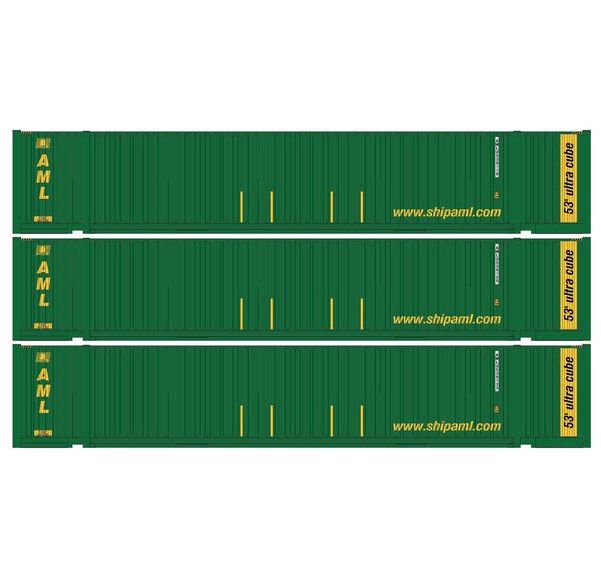 Athearn 1176 HO Scale 53' Jindo Intermodal Container Alaska Marine ALMU 3-Pack
