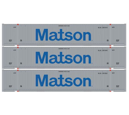 Athearn 1210 HO Scale 53' Jindo Intermodal Container Matson MLHU 3-Pack