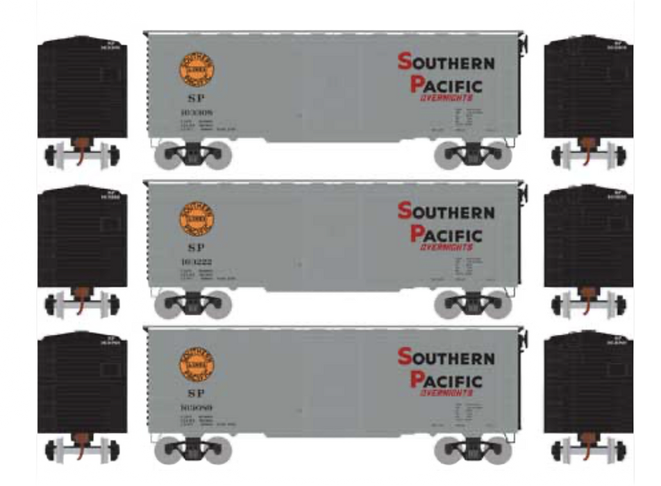 Athearn 73698 HO Scale 40' Boxcar 3 Car Set Southern Pacific SP "Overnight" - NOS