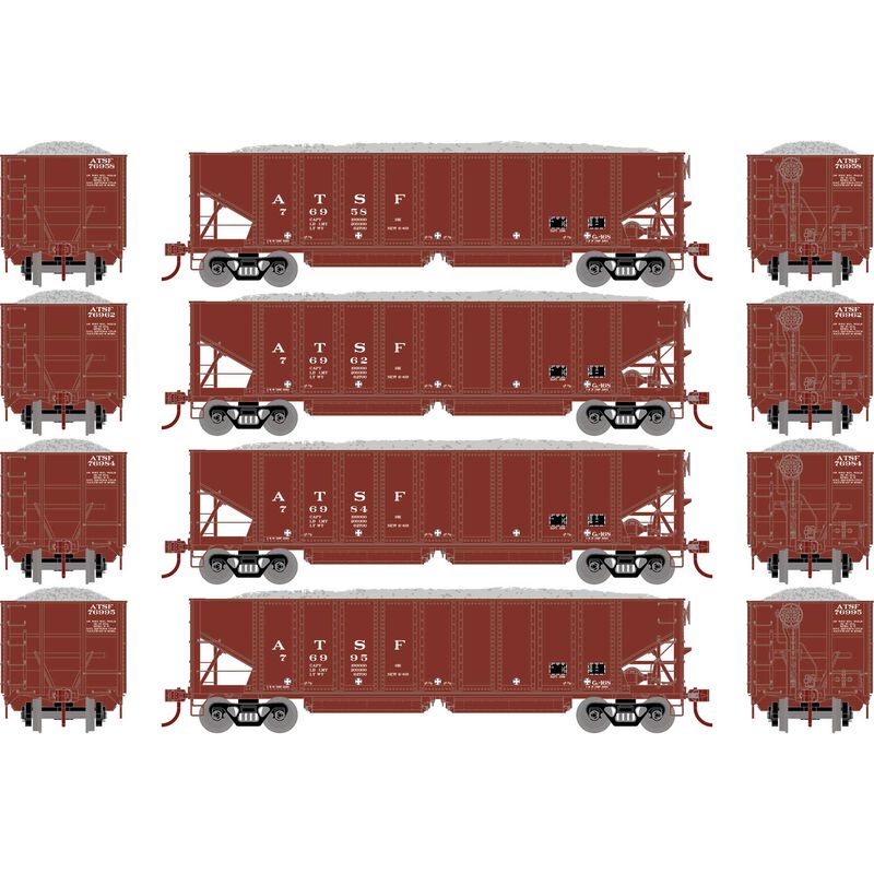 Athearn 7634 HO Scale 40' Ballast Hopper Santa Fe ATSF 4 Pack #1