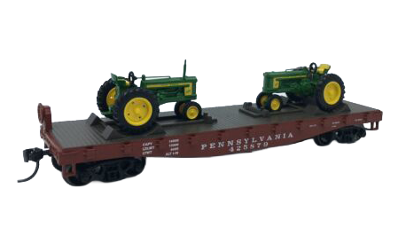Athearn 81285 HO Scale 40' Flatcar with John Deere 520 Tractors Pennsylvania PRR 425879 - NOS