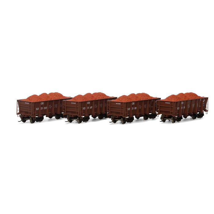 Athearn 97953 HO Scale 26' Low Side Ore Car Conrail 4 Pack - NOS
