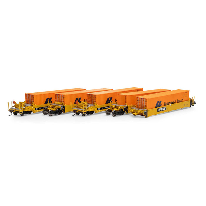 Athearn 98929 HO Scale Maxi I 5 Unit Well Car TTX "1991 Speed Logo" 73006 with Containers