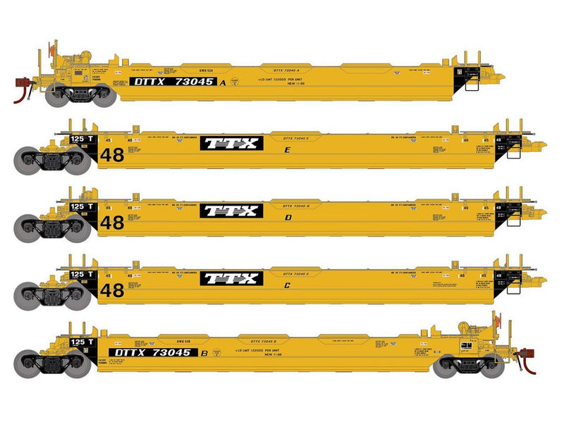 Athearn Genesis G1010 HO Scale Maxi II 5 Unit Well Car Trailer Train TTX DTTX 73045