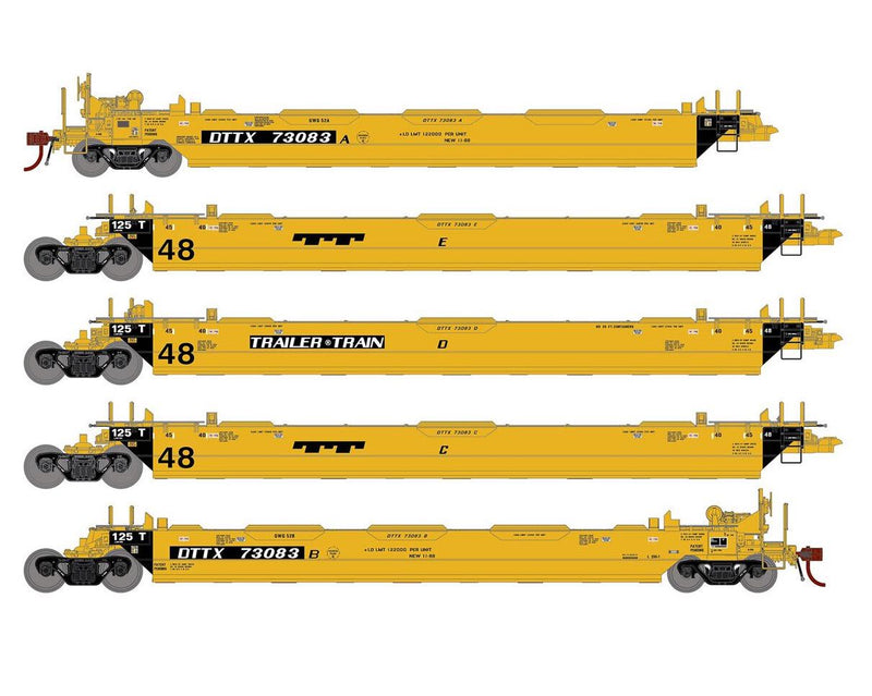 Athearn Genesis G1018 HO Scale Maxi II 5 Unit Well Car Trailer Train TTX DTTX 73083