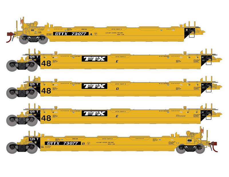 Athearn Genesis G1020 HO Scale Maxi II 5 Unit Well Car Trailer Train TTX DTTX 73077