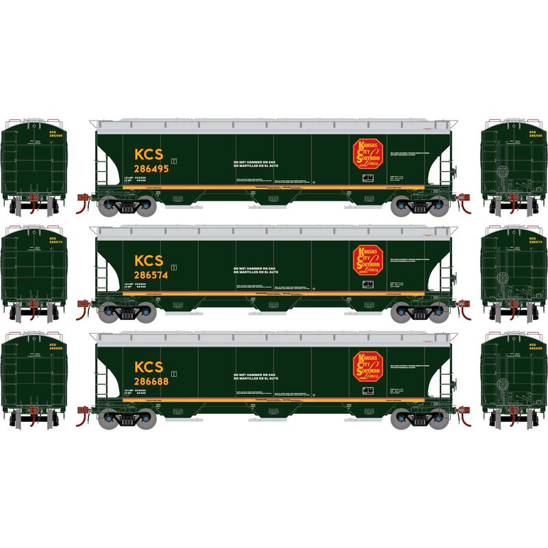 Athearn Genesis G1067 HO Scale Trinity 5161 Covered Hopper Kansas City Southern KCS 3-Pack #2