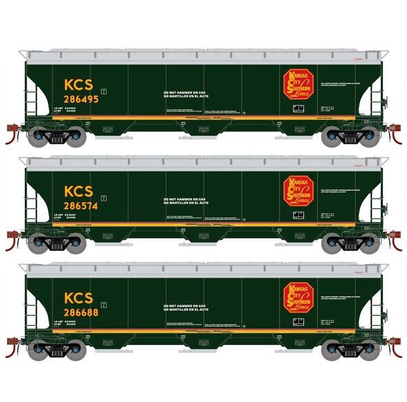 Athearn Genesis G1067 HO Scale Trinity 5161 Covered Hopper Kansas City Southern KCS 3-Pack #2
