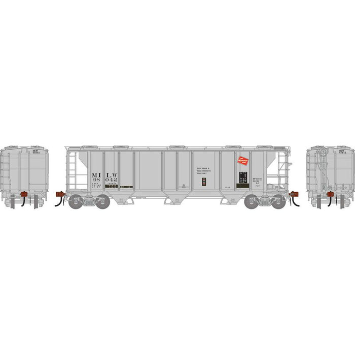 Athearn Genesis G1268 HO Scale PS-2 2893 Covered Hopper Milwaukee Road MILW Primed for Grime 98042
