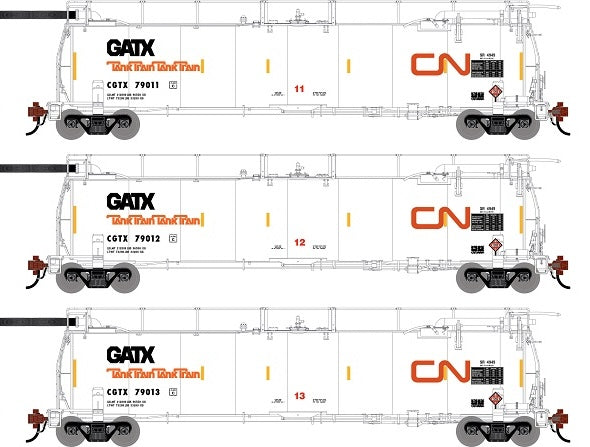 Athearn Genesis G1323 HO Scale 23K TankTrain Intermediate Canadian National GCTX 3-Pack #4