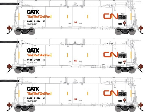 Athearn Genesis G1324 HO Scale 23K TankTrain Intermediate Canadian National GCTX 3-Pack #5