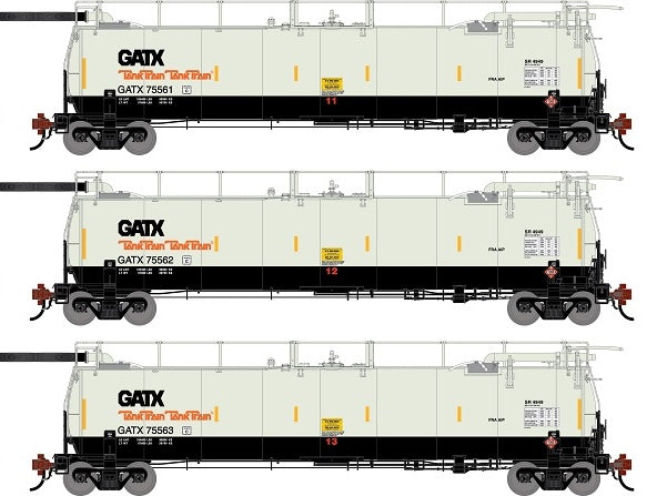 Athearn Genesis G1330 HO Scale 23K TankTrain Intermediate GATX White/Black 3-Pack #4