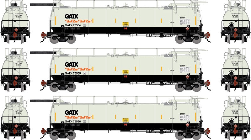 Athearn Genesis G1331 HO Scale 23K TankTrain Intermediate GATX White/Black 3-Pack #5