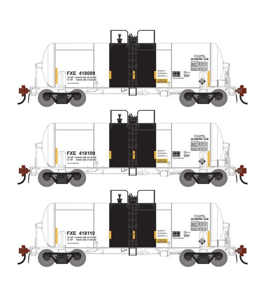 Athearn Genesis G1433 HO Scale 13K Gallon Acid Tank Car Ferromex FXE 3-Pack