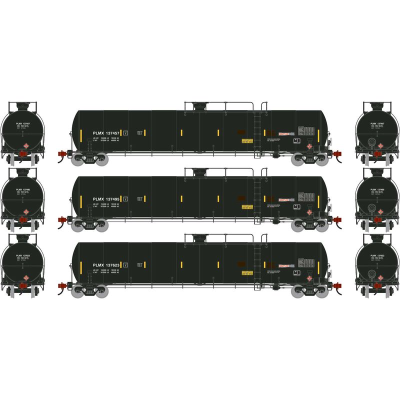 Athearn Genesis G1513 HO Scale 33K LPG Tank Car PLMX 3-Pack Primed for Grime