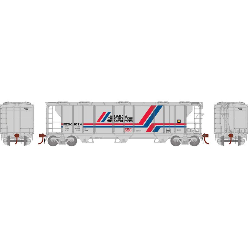 Athearn Genesis G73620 HO Scale PS-2 2893 Covered Hopper Grupo Cementos MCDX 1024