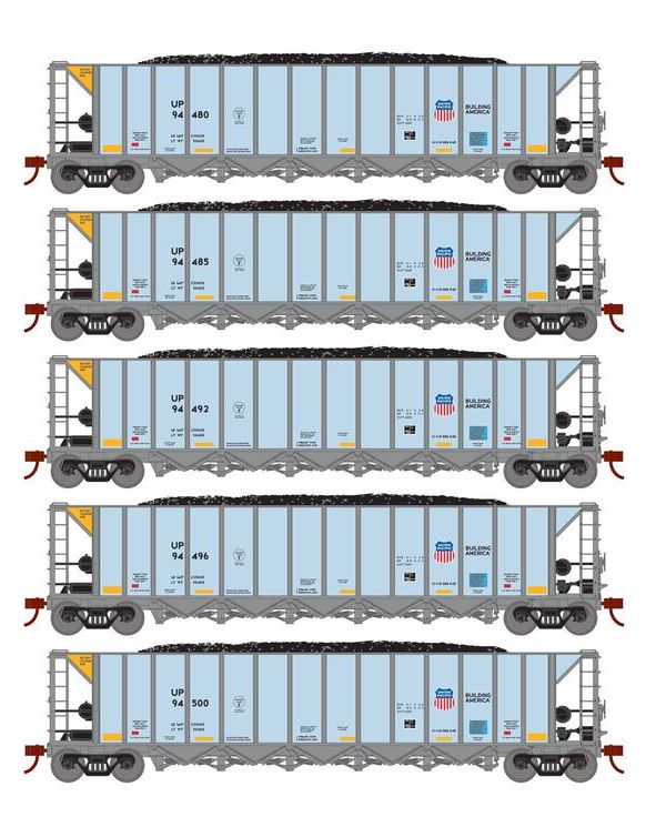 Athearn RTR 1044 HO Scale Ortner 5-Bay Hopper Union Pacific UP 5-Pack #3