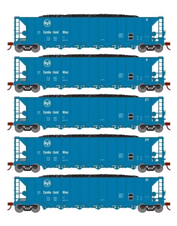 Athearn RTR 1052 HO Scale Ortner 5-Bay Hopper USS Cumberland Mine USSX 5-Pack #1