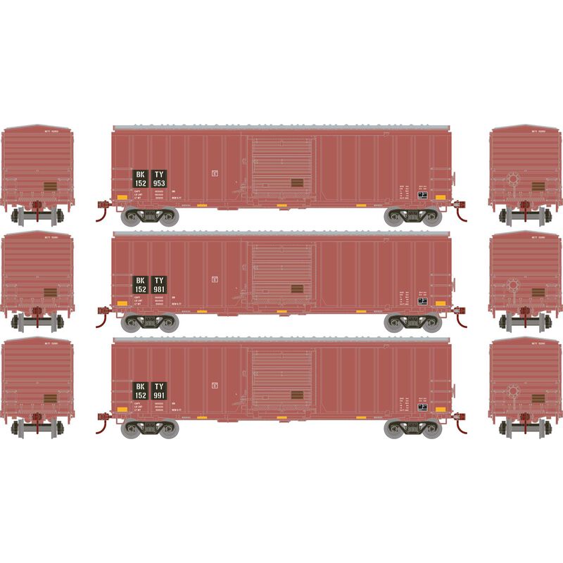 Athearn RTR 1127 HO Scale 50' ACF Outside Post Boxcar Union Pacific BKTY 3-Pack #2