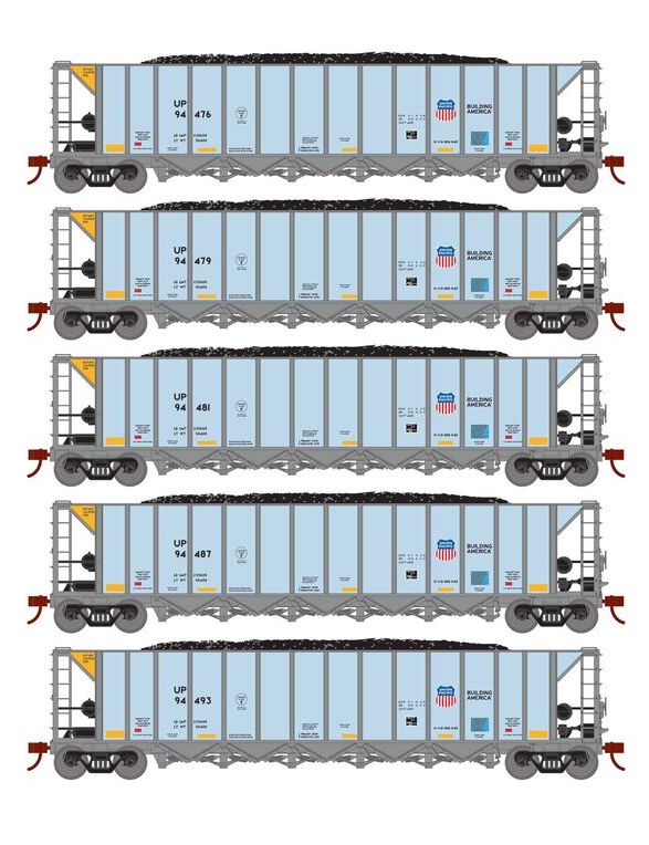 Athearn RTR 1152 HO Scale Ortner 5-Bay Hopper Union Pacific UP 5-Pack #2
