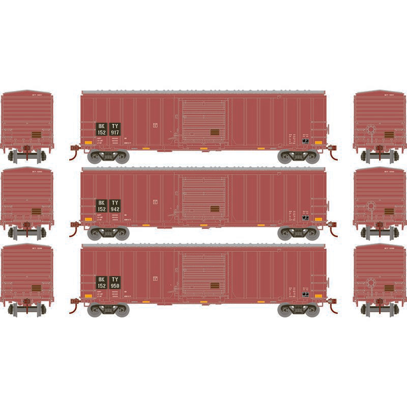 Athearn RTR 1181 HO Scale 50' ACF Outside Post Boxcar Union Pacific BKTY 3-Pack #1