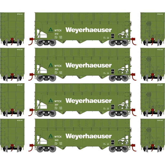 Athearn RTR 1278 HO Scale 40' Woodchip Hopper w/Load Weyerhaeuser WTCX 4-Pack #1