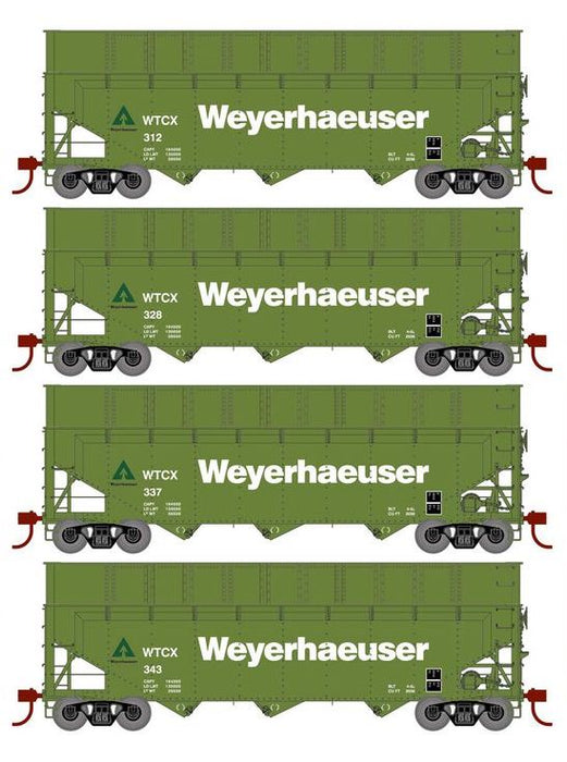 Athearn RTR 1278 HO Scale 40' Woodchip Hopper w/Load Weyerhaeuser WTCX 4-Pack #1