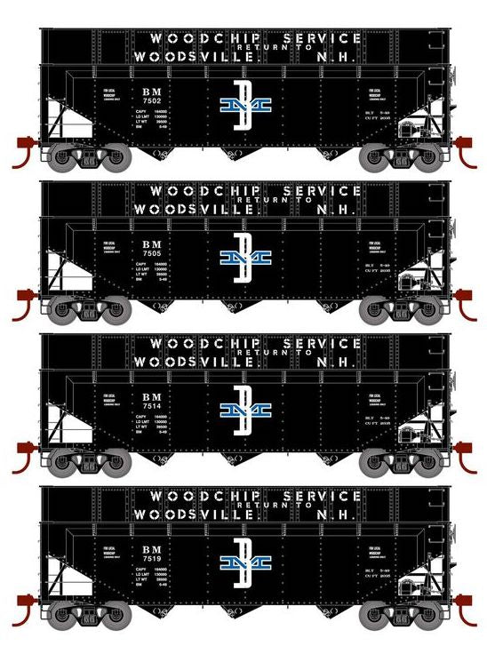 Athearn RTR 1279 HO Scale 40' Woodchip Hopper w/Load Boston & Maine B&M 4-Pack #1