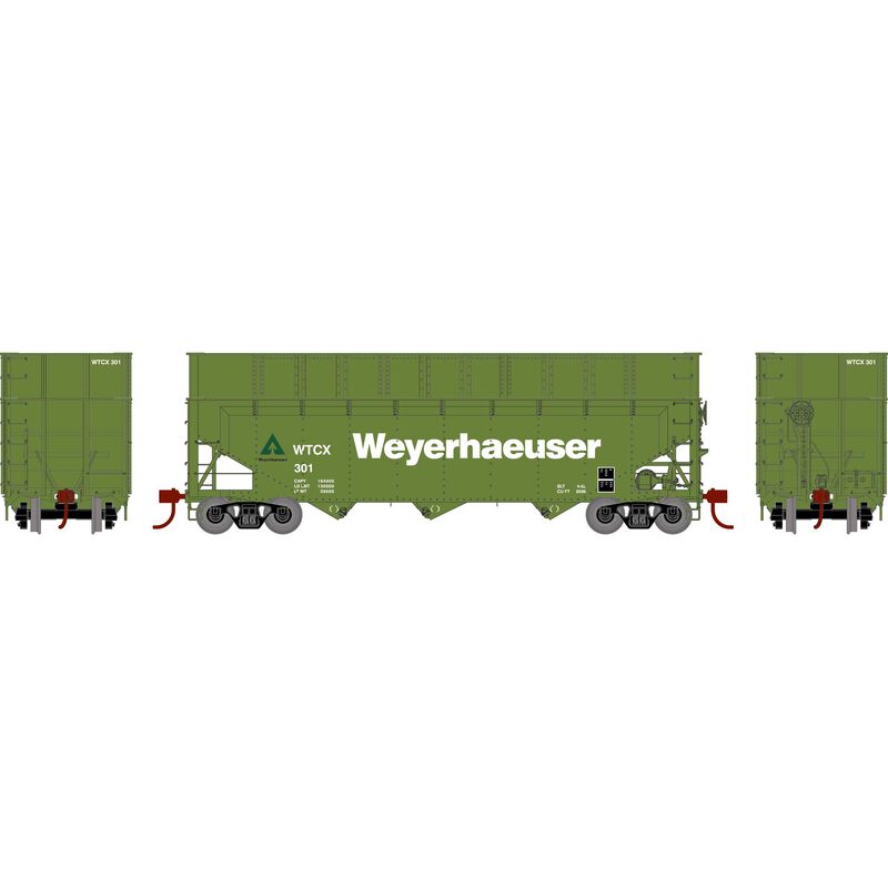 Athearn RTR 1280 HO Scale 40' Woodchip Hopper w/Load Weyerhaeuser WTCX 301